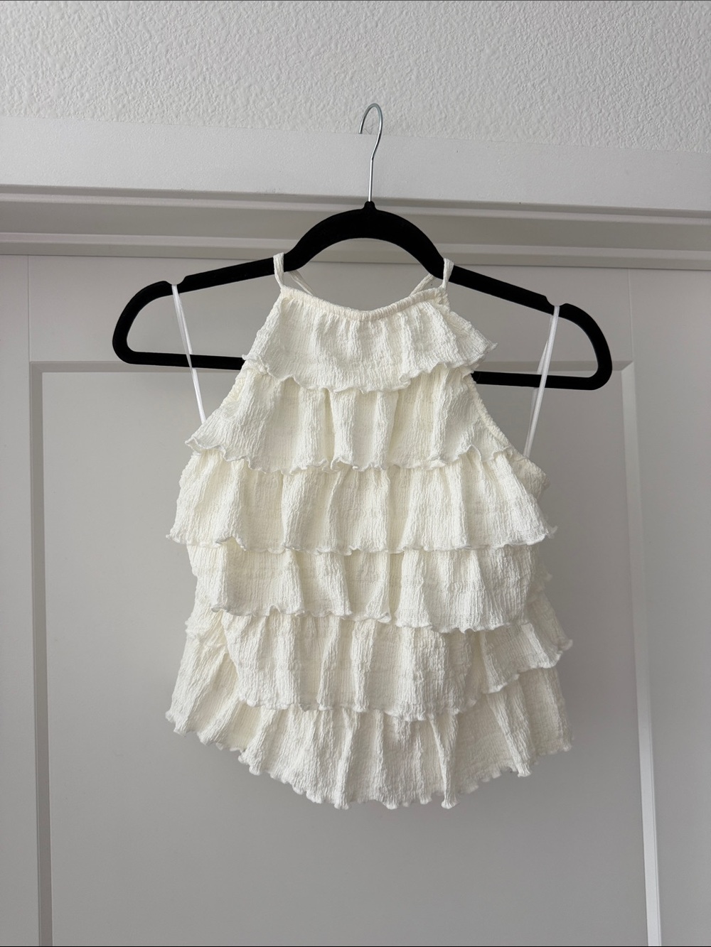 H&M Cream Tiered Ruffle Halter Camisole